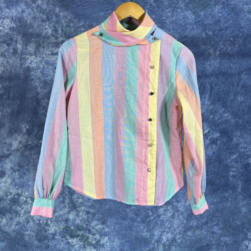 Vintage 1980s Pastel Striped Shirt Sz S
